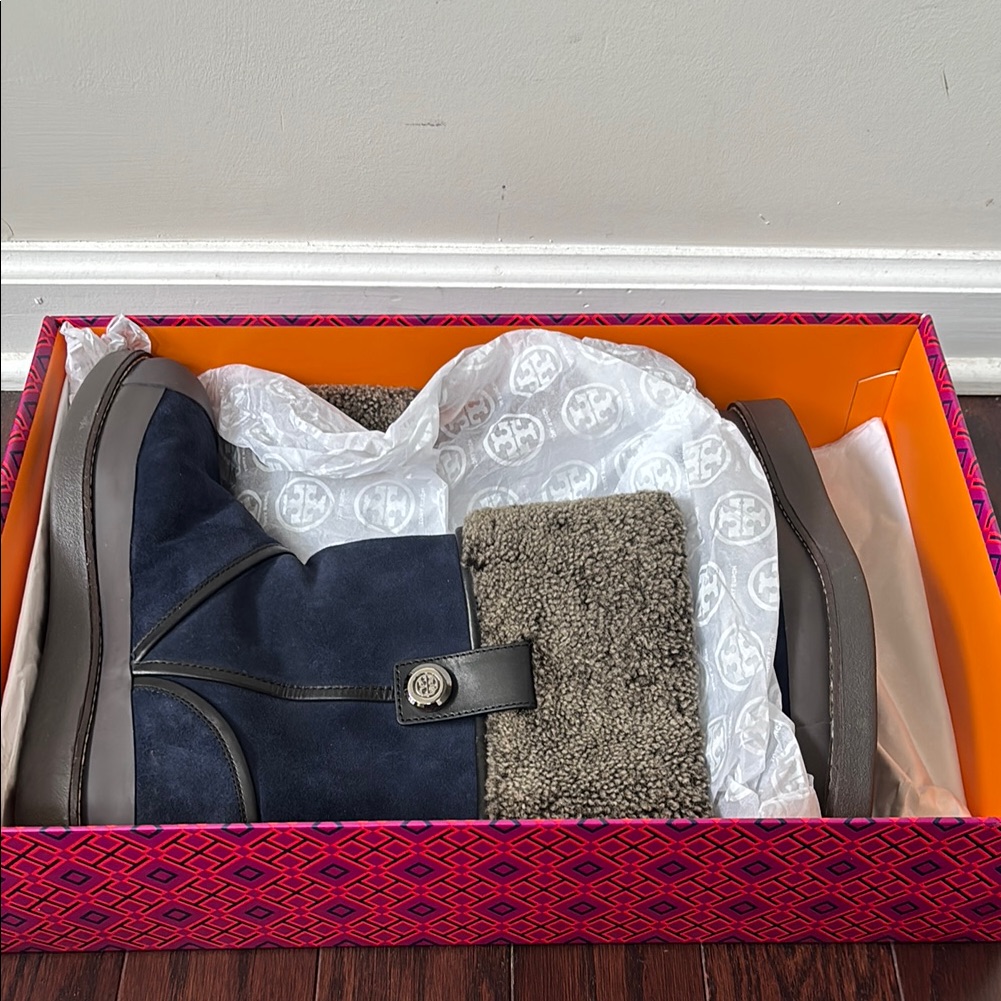 Navy Blue And Gray Tory Burch Boots